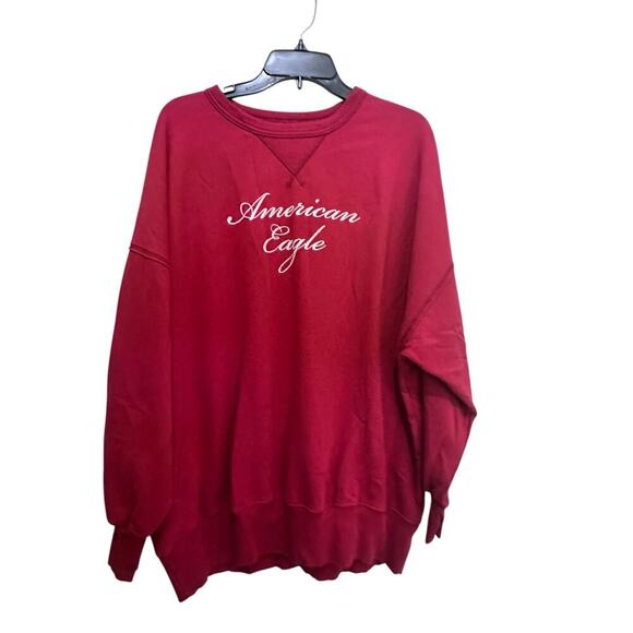 American Eagle Women's Red Oversized Fleece Graphic Crew Neck Sweatshirt Size L - Picture 2 of 6